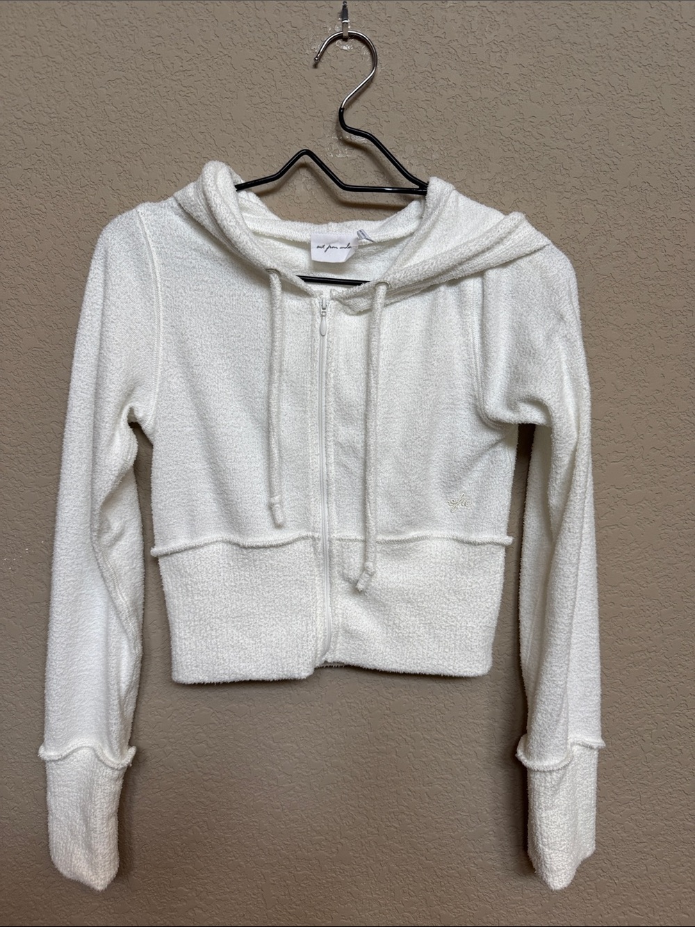 Urban Outfitters - Out From Under  - Terry Cropped Zip Hoodie White Size Small